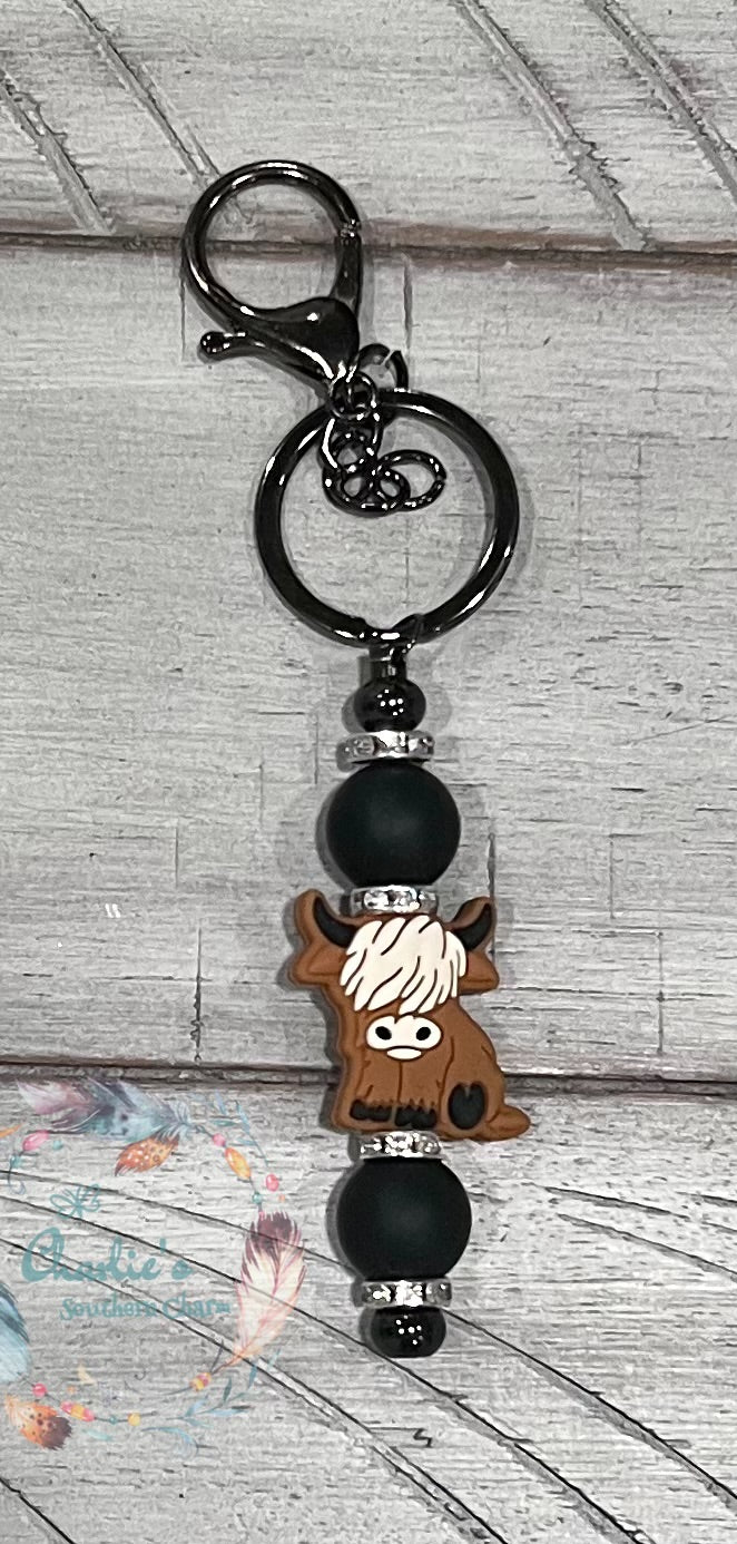 Highland Cow Beaded Keychain