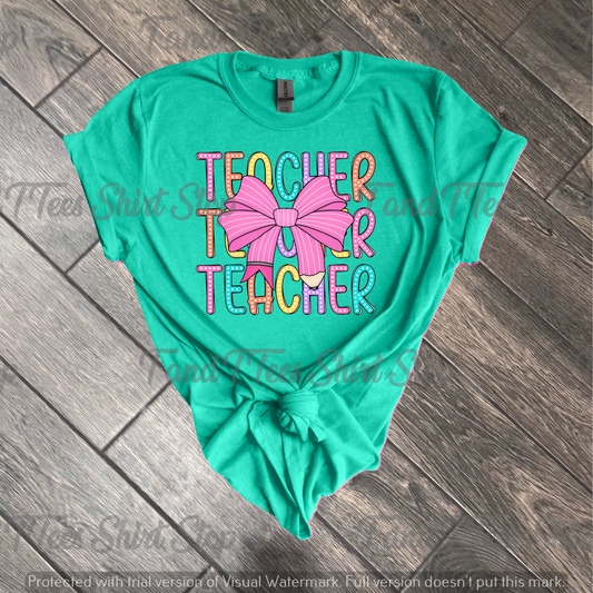 Teacher Pink Coquette Bow T-Shirt