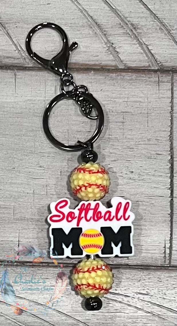 Softball Mom Beaded Keychain
