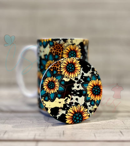 Western Sunflower Coffee Mug with matching Coaster