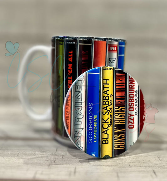 Retro Rock and Roll Cassette Mug with matching Coaster